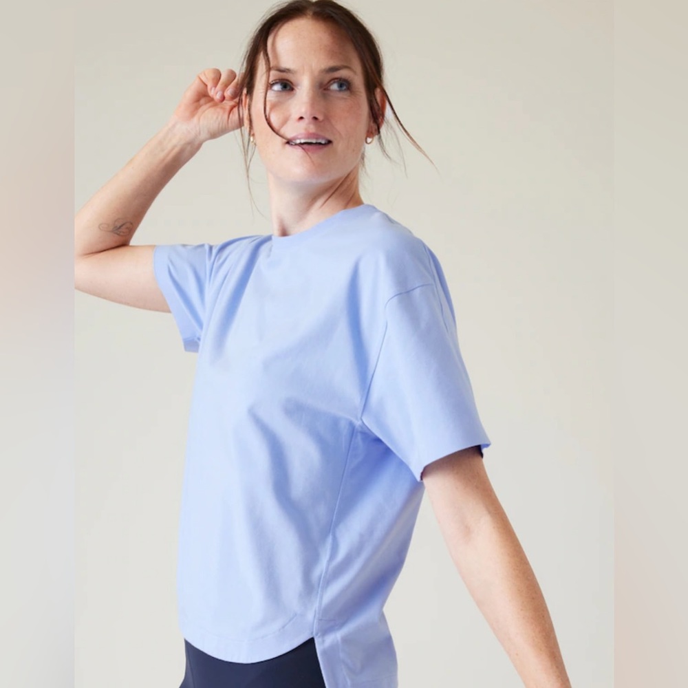Athleta Light Blue Effortless Tee, Women's Size Large, worn once
